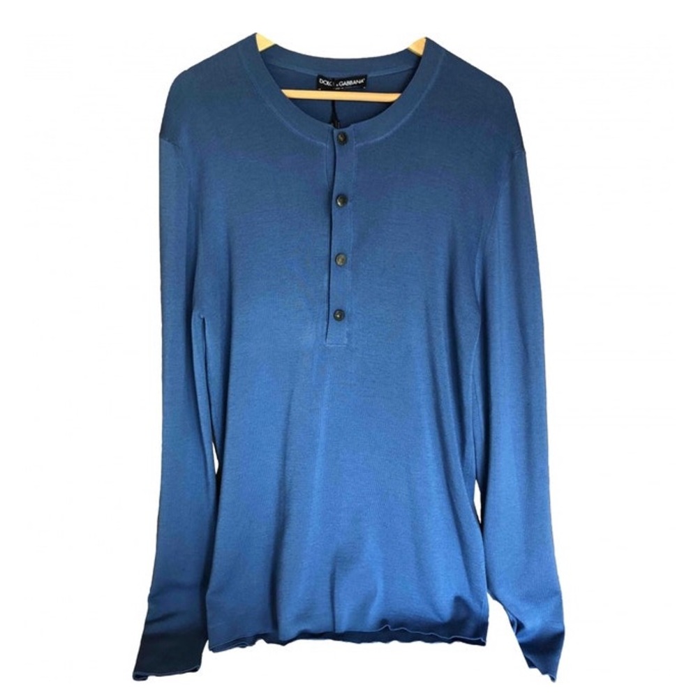Dolce & Gabbana Virgin Wool Henley Sweater Blue